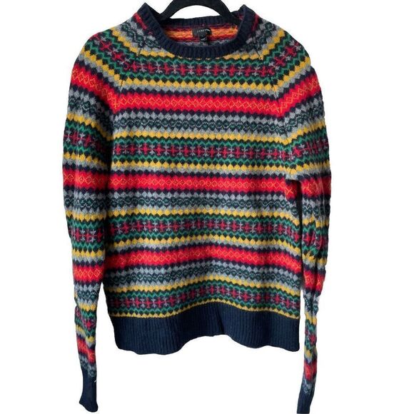 J.Crew Allover Fair Isle Sweater Mens  Multicolor Lambs Wool Knit Nordic Large - Picture 1 of 4